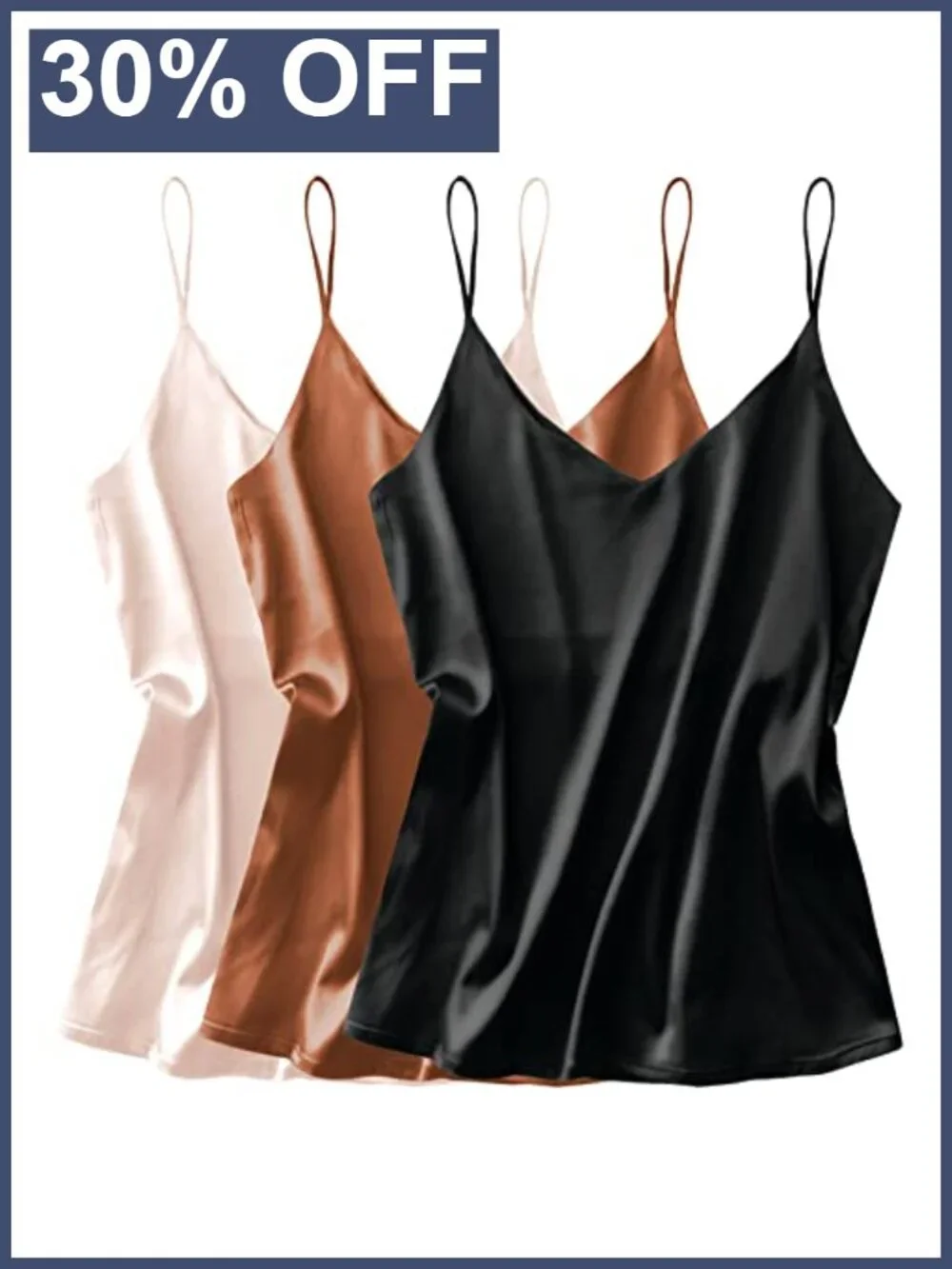 Silk Satin Tank Top V Neck Camisole Spaghetti Strap Sleeveless Blouse